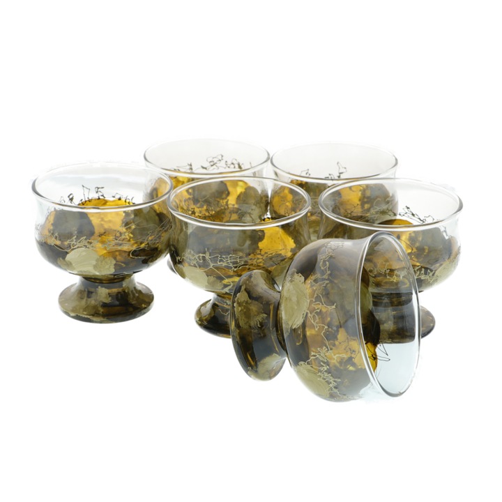 Set 6 cupe desert pictate maro auriu 9 cm