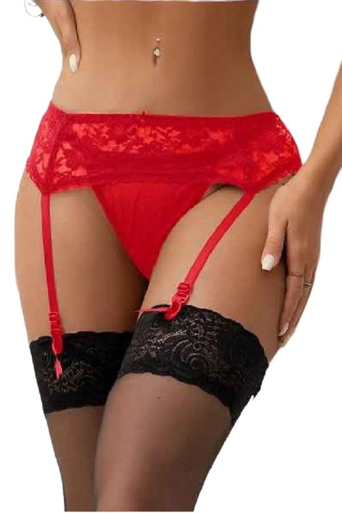 Chiloti si portjartiere dama, Ohyeah, Nylon, Set 2 piese, Rosu, XL