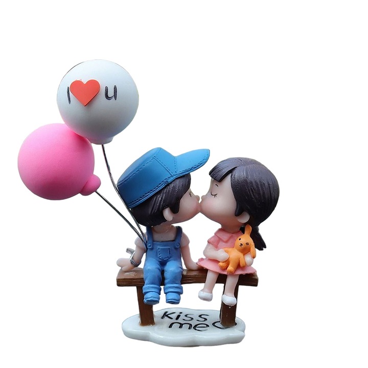 Декоративни фигурки, модел с влюбени момиче и момче, допълнени с балони, самозалепващи се, тема любовна двойка, сини, EFAYN