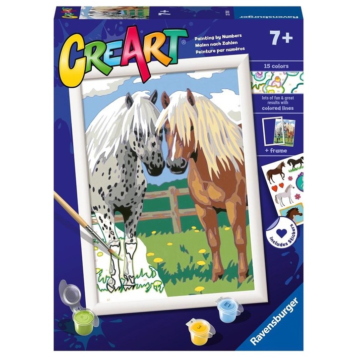 Комплект за рисуване CreArt Happy horses, Ravensburger, 7 години+, Многоцветен