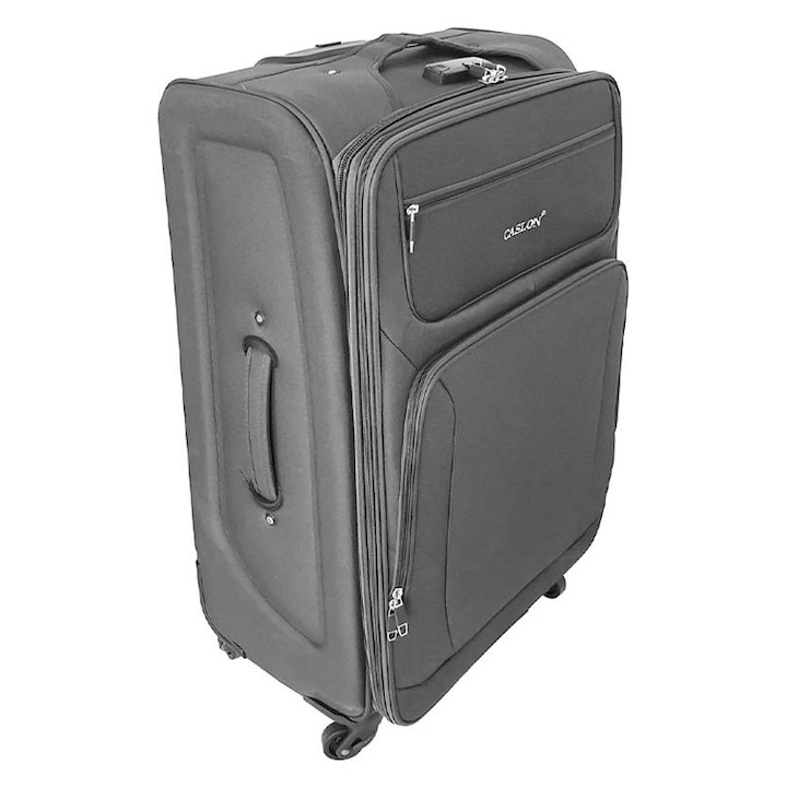 Troler de calatorie, din textil, patru roti, 32x48x71 cm, gri