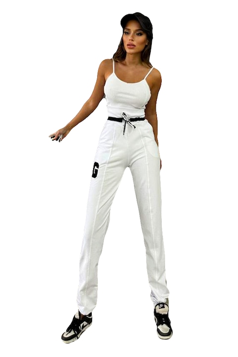 Откровен спортен панталон, със стилизирана корда, лого и голям ластик на талията, Бял