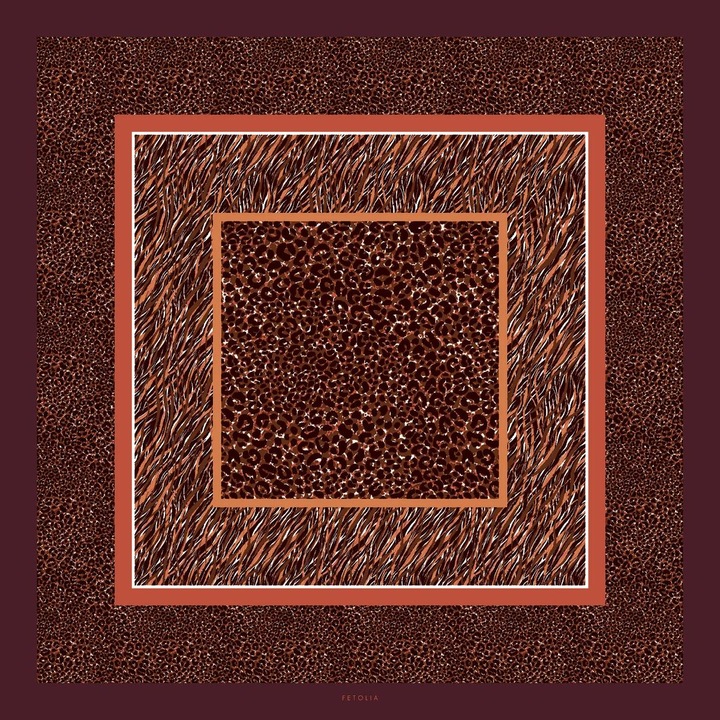 Batic Animal Print din matase naturala, maro, 90 x 90 cm