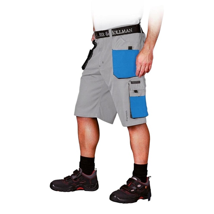 Pantaloni scurti de lucru barbati, LEBER HOLLMAN, Poliester/Bumbac, Gri/Albastru, XXXL