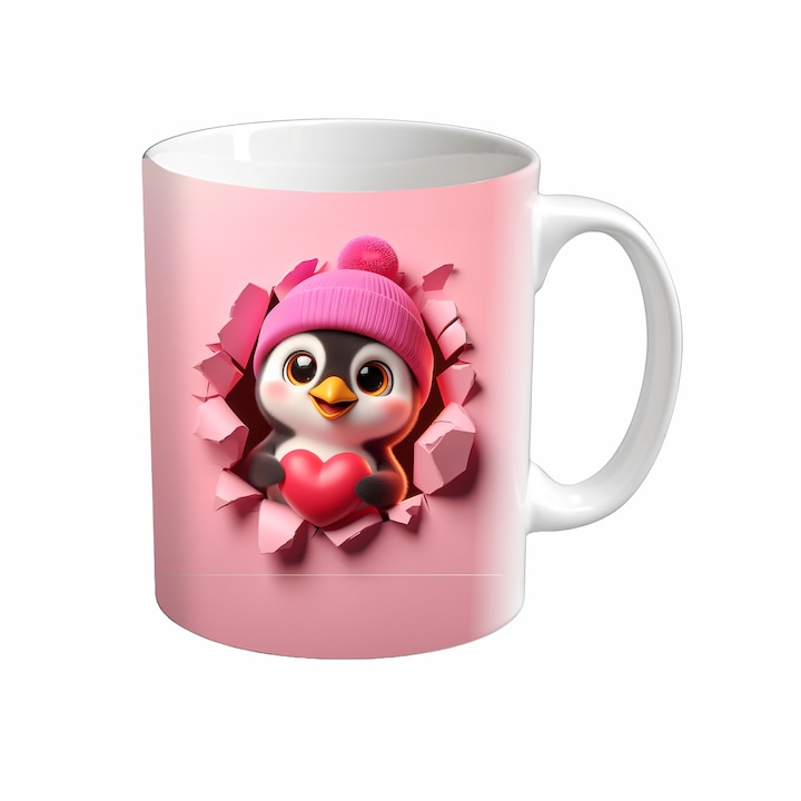 Cana Pinguin, Inedit Print, CP83, Ceramica, Alb, 330 ml