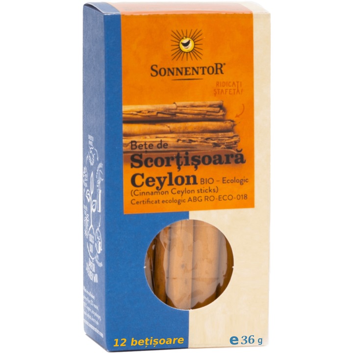 Scortisoara Ceylon (Cinnamomum verum) ecologica integrala bete, 12buc, 36g, Sonnentor