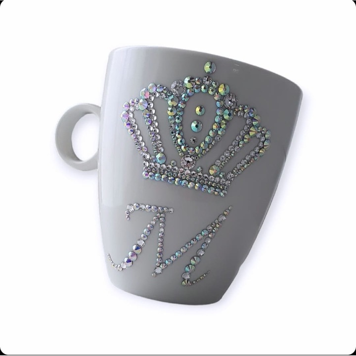 Cana alba personalizata cu cristale, M, stralucitoare, 125 Ml, by Alexandra Vacarusi