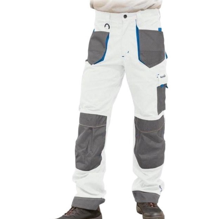 Pantaloni de lucru barbati, LEBER HOLLMAN, Poliester/Bumbac, Alb/Gri, 50EU