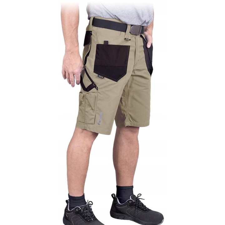 Pantaloni scurti de lucru, LEBER HOLLMAN, Poliester/Bumbac, Bej/Negru, XL