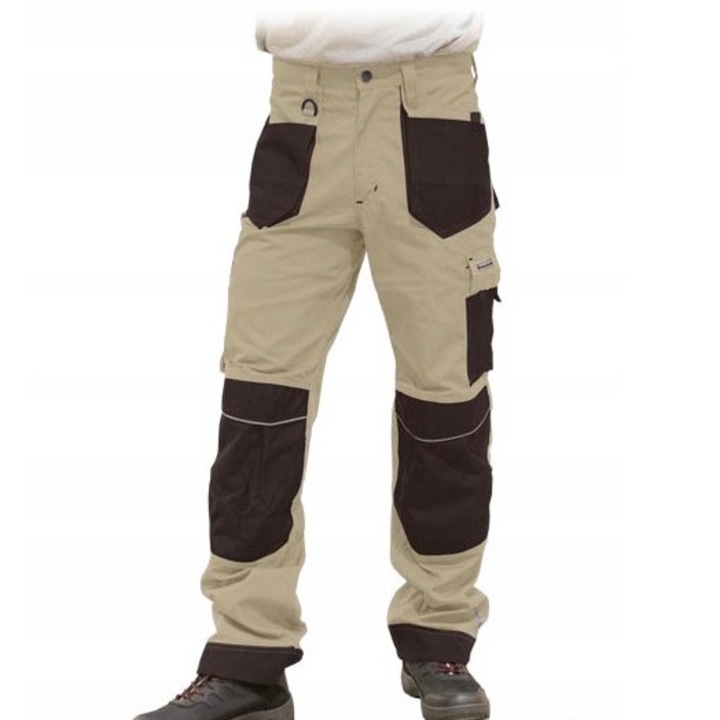 Pantaloni de lucru barbati, LEBER HOLLMAN, Poliester/Bumbac, Bej/Negru, 54EU