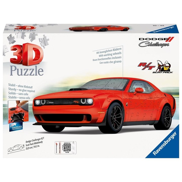 3D пъзел, Ravensburger, Dodge Challenger R/T Scat, 165 части