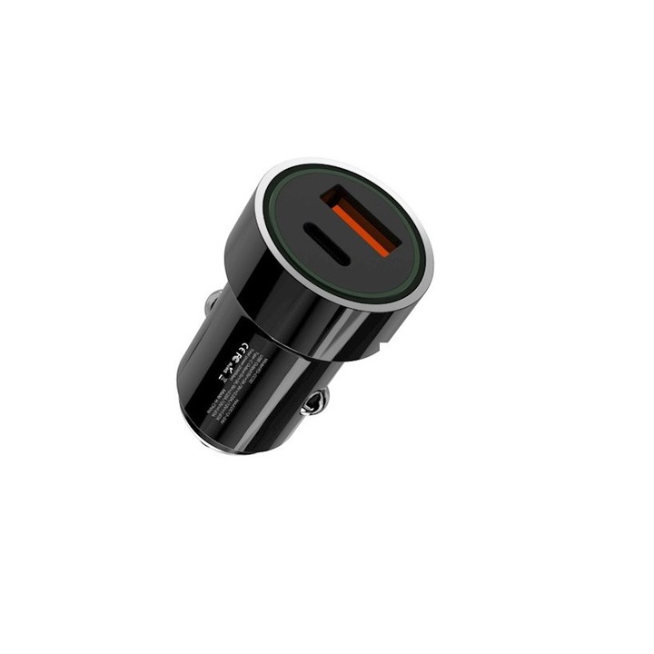Autós töltő 1xUSB / 1xUSB-C és kábel usb-c / Lightning 20W XO TZ11 fekete