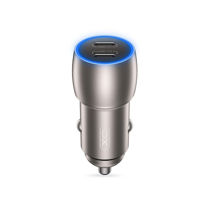 Autós töltő 2xUSB-C és kábel usb-c / Lightning 40W XO CC51 szürke