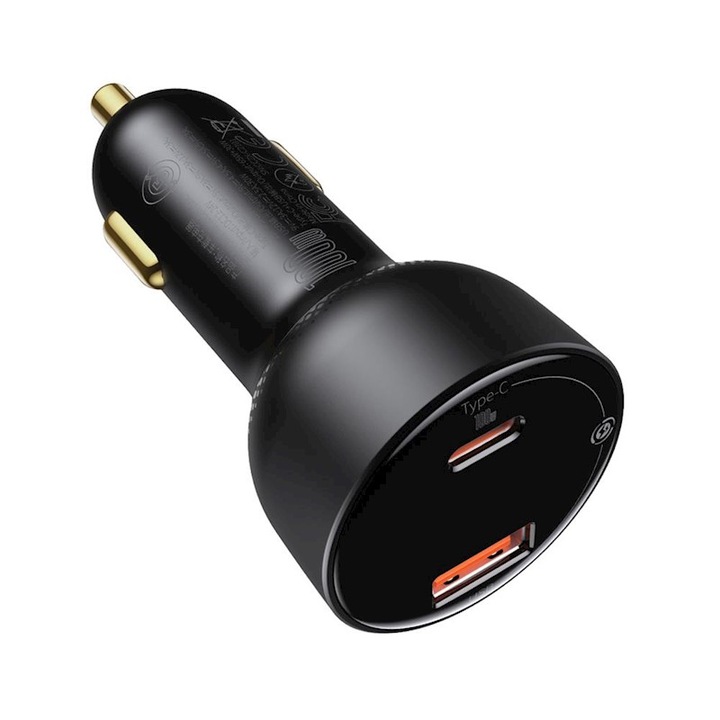 1xUSB / 1xUSB-C autós töltő és usb-c / usb-c kábel 100W Baseus Superme fekete