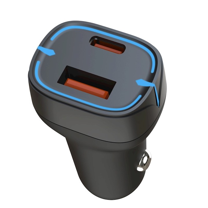 Autós töltő 1xUSB / 1xUSB-C 20W XO CC37 fekete