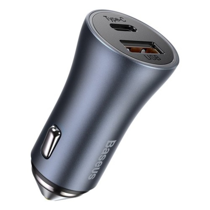 Autós töltő 1xUSB / 1xUSB-C 40W és usb type-c kábel Baseus arany csatlakozó TZCCJD-0G szürke