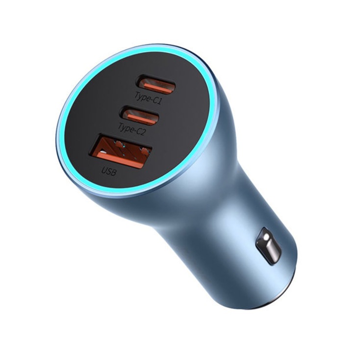 Autós töltő 1xUSB / 2xUSB-C 65W Baseus arany kontaktor CGJP010003 kék