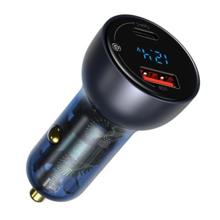 Autós töltő 1xUSB / 1xUSB-C és kábel usb-c / usb-c 5A 65W Baseus TZCCKX-0G szürke