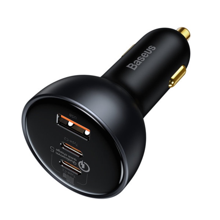 Autós töltő 1xUSB / 2xUSB-C és usb-c / usb-c kábel 160W Baseus TZCCZM-0G szürke
