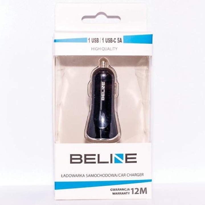 Autós töltő 1xUSB / 1XUSB-C 5A 30W Beline fekete