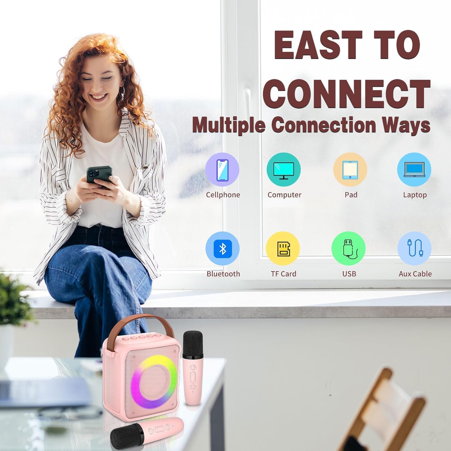 Микрофон за караоке с преносим високоговорител, Bluetooth 5.0, Wireless ...