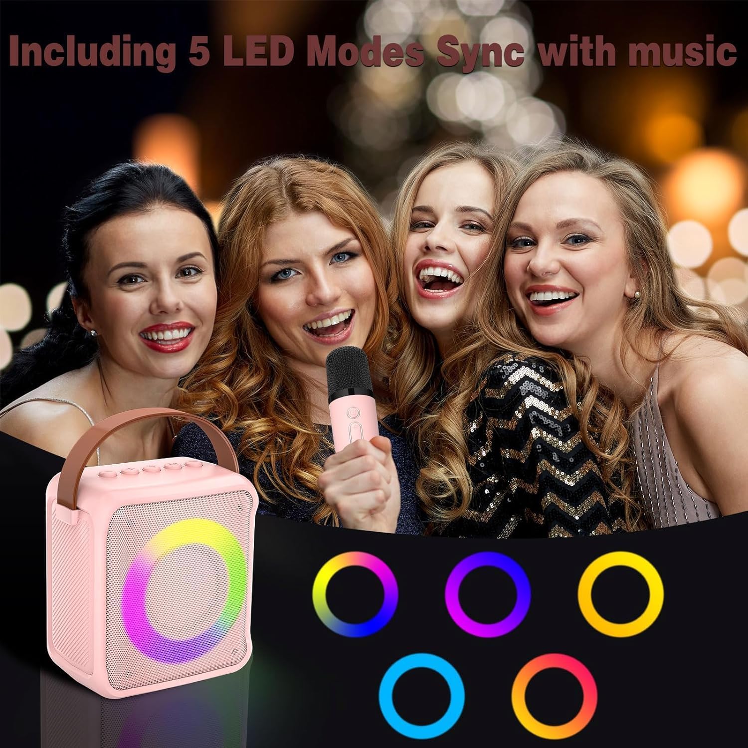 Микрофон за караоке с преносим високоговорител, Bluetooth 5.0, Wireless ...