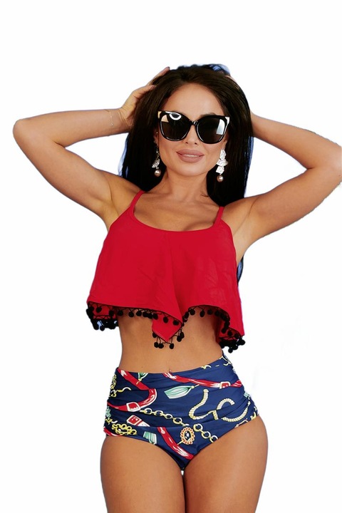 Дамски бански от 2 части, WildFashion, найлон, 3812, Червен/Син