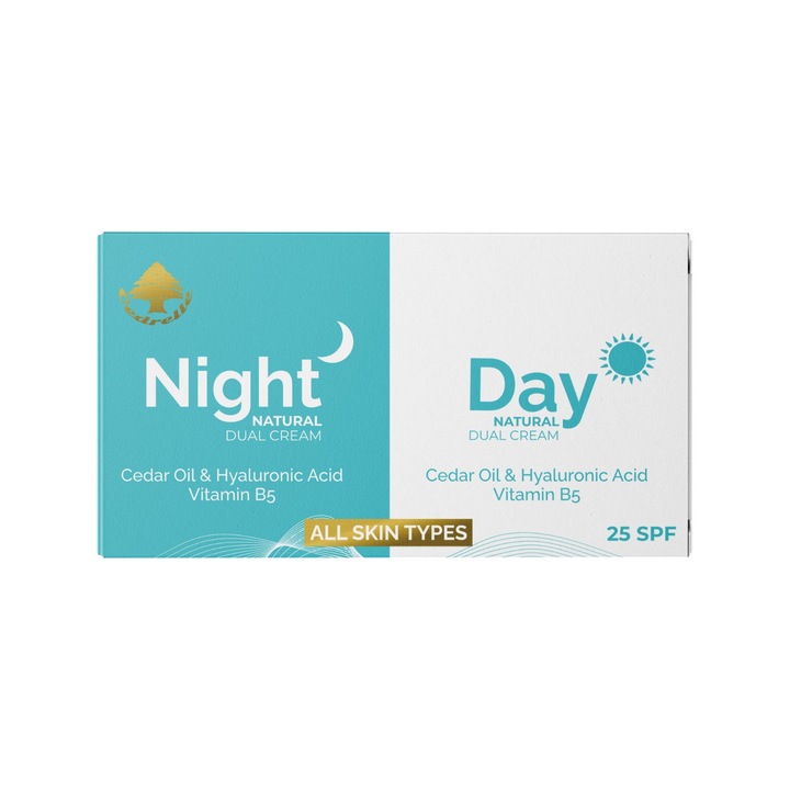 Nappali és éjszakai krém készlet cédrusolajjal, SPF 25, E-vitamin, B5-vitamin, hialuronsav, Cedrelle, 100 ml