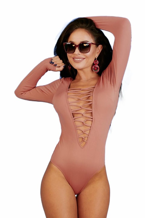 Цял бански костюм с дълъг ръкав, Керемидено червено