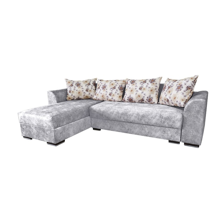 Coltar extensibil Lindo, cu lada depozitare, 264x170x72 cm, Stofa, Gri