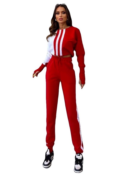 Compleu sport One Balance, bluza cu manseta tip manusa, snur in talie si pantaloni, Rosu