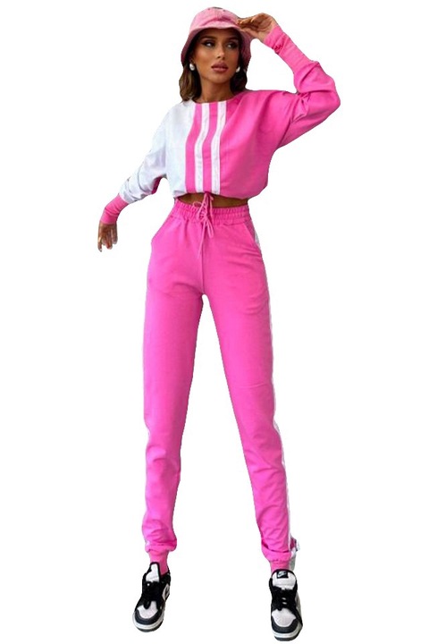 Compleu sport One Balance, bluza cu manseta tip manusa, snur in talie si pantaloni, Roz