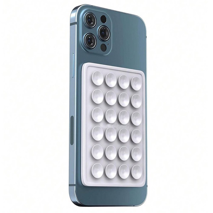 Tartó telefontokhoz szívással, iPhone-hoz és Androidhoz, Szilícium, Fehér