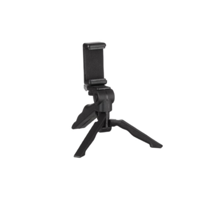 Mini okostelefon állvány, 360°-os forgatással, univerzálisan állítható 5,7-7,5 cm között, fekete színű