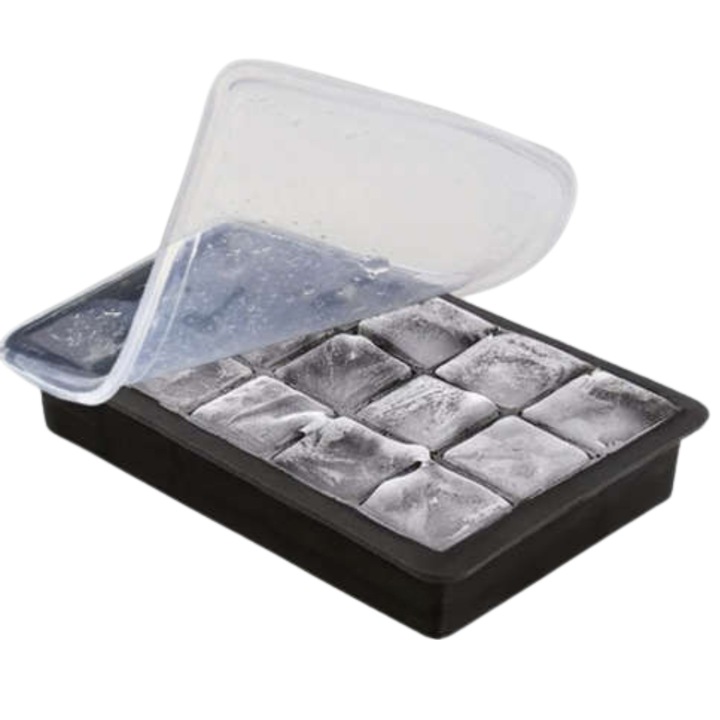 Fagylalt forma fedővel, kocka modell, Lemaro®, szilikon, 15 kocka, fekete