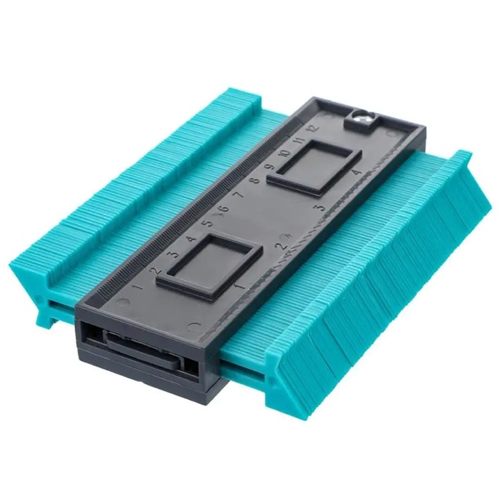 Sablon pentru conturare profiluri DomowySwiat, 146x104 mm, reglabil, din plastic durabil, ideal pentru copierea formelor neregulate, potrivit pentru montaj parchet, gresie, tamplarie si reparatii casnice, usor de utilizat si transportat