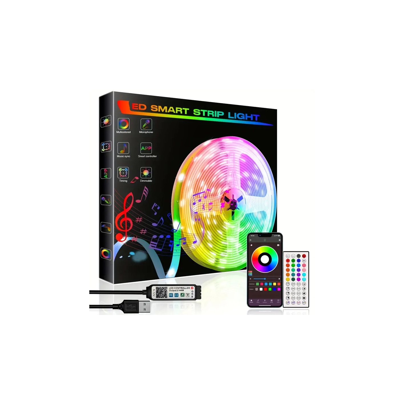 Multicolor Led Timer Kit banda LED RGB, 5m, Control APP/Bluetooth/Telecomanda 44 ...