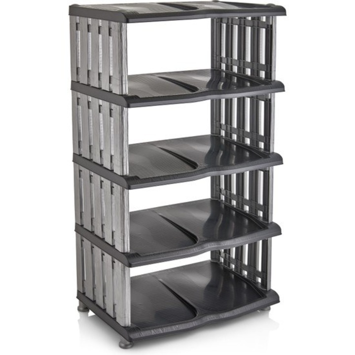 Rattan cipőtartó, 5 szintes, fekete-szürke, 87x48,5x31 cm