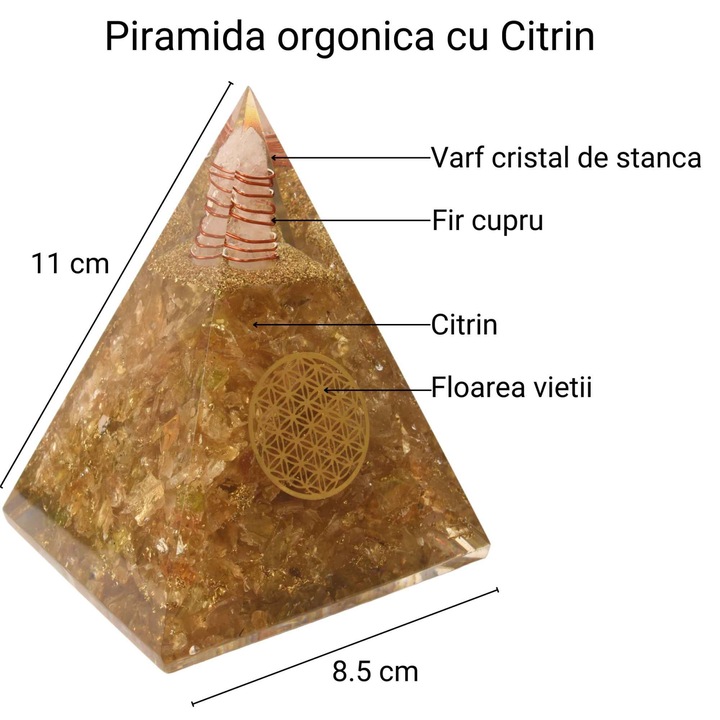 11 cm-es citrin és életvirág kristály orgon piramis a gazdagságért és a sikerért – a kereskedők köve a kényelemért és a pozitív energiáért