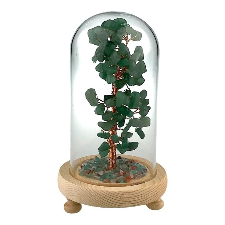 Decoratiune pomisor in cupola, cu pietre de adventurin, 10x18 cm, verde-multicolor