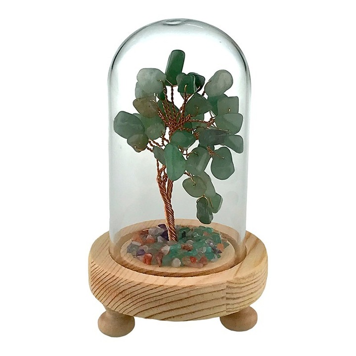 Decoratiune pomisor in cupola, cu pietre de adventurin, 8x14 cm, verde