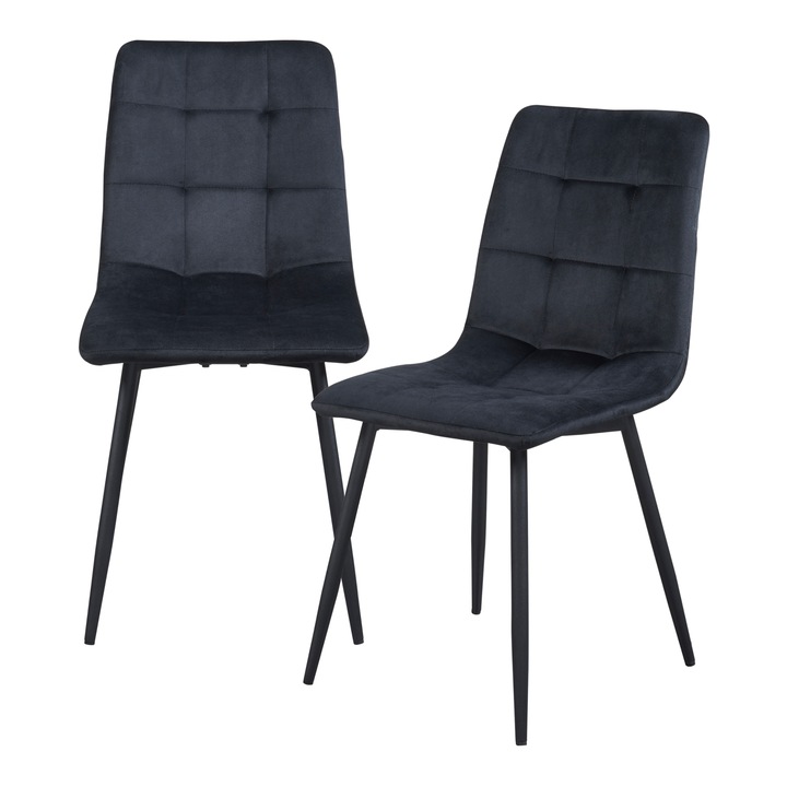 Set 2 scaune bucatarie, en.casa, PXXM-0109 Lexnitz, 89 x 44 x 45 cm, poliester, otel, 120 kg, negru