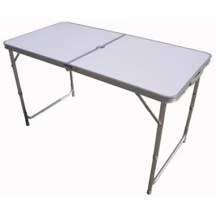Masa pentru camping, cu cadru din aluminiu, cu blat laminat, alb