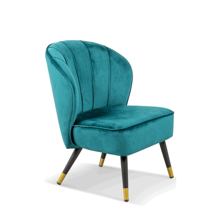 Fotoliu pentru dormitor sau living, 67x61x79 cm, Lanterfant, catifea si metal, verde