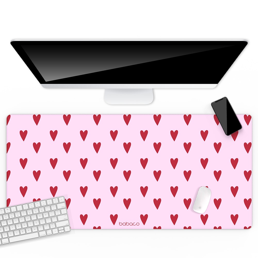 Mousepad, Babaco, Model- Hearts 004, 80x40cm, Roz - eMAG.ro