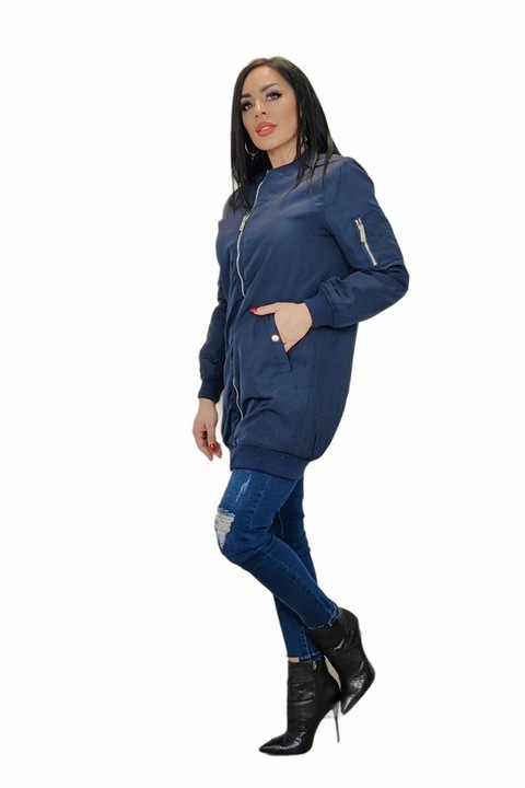 Jacheta midi tip vintage cu elastic la extremitati, Bleumarin