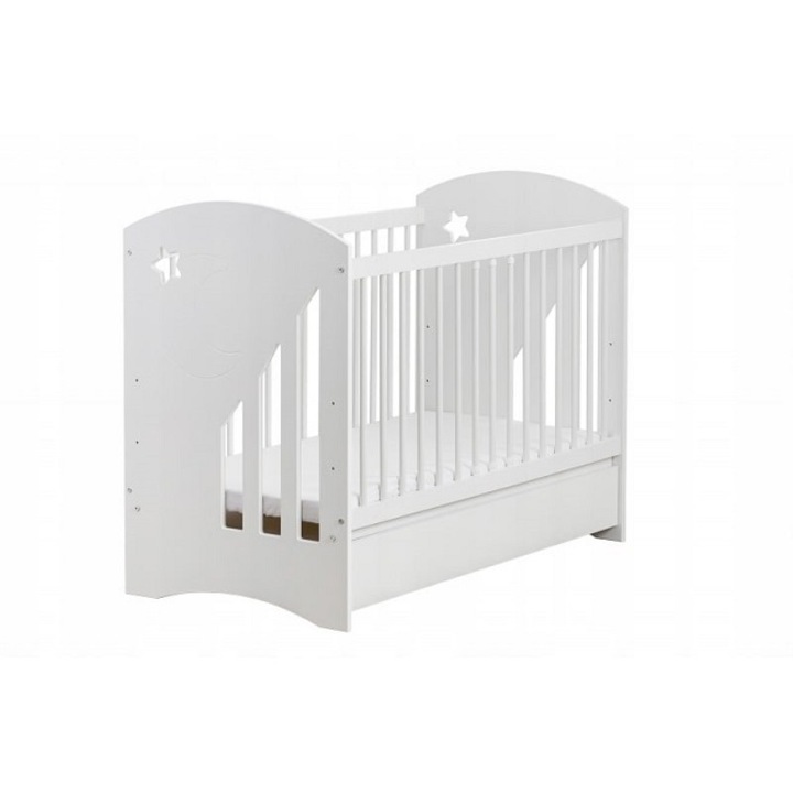 Детска кошара с чекмедже, Мoon, Baby Raj, 60/120cm, бял +матрак