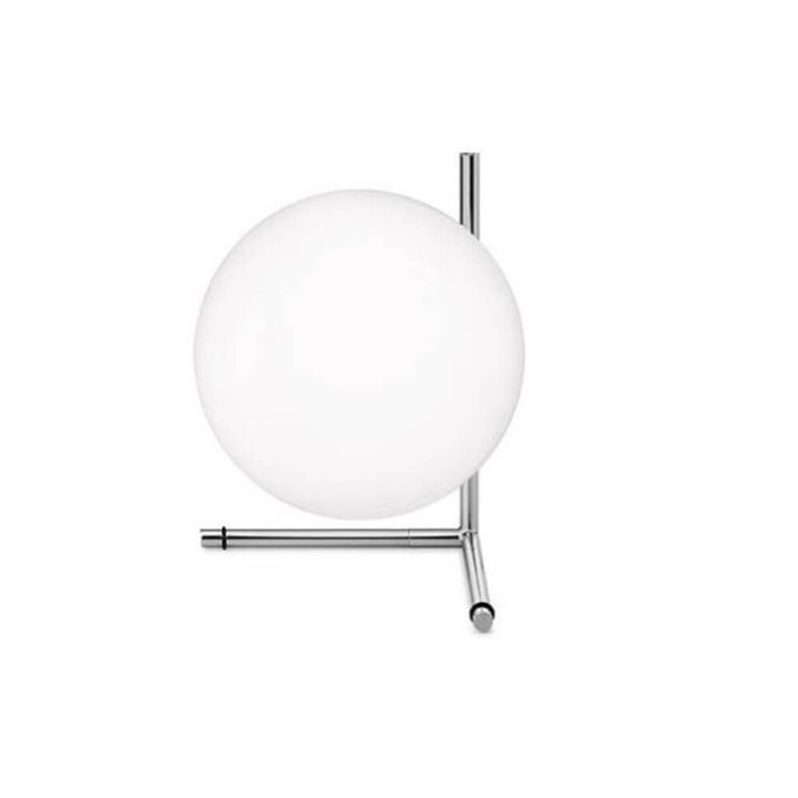 Veioza Moon, 30 x 32 x 35 cm, E27, 40 w, metal/sticla, argintiu/alb