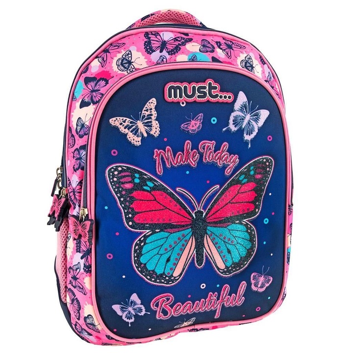 Kötelező hátizsák, 3 cipzáras, szépítsd a mai napot, 43x32x18