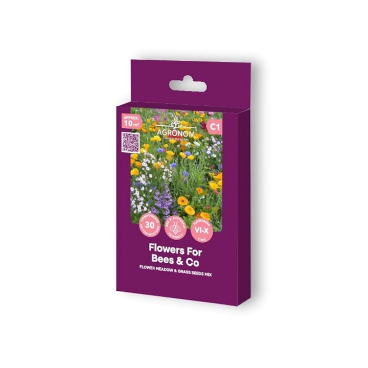 Seminte, Amestec de flori si iarba pentru pajiste Flowers for Bees & Co, Agronom, 10mp